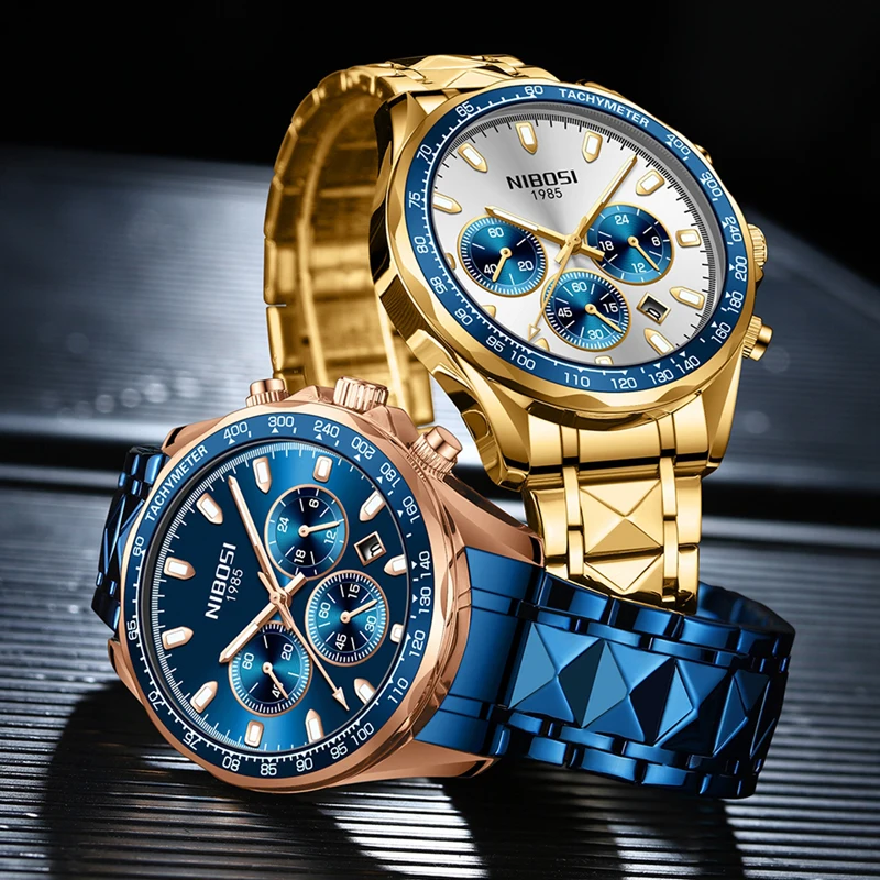 NIBOSI Brand Fashion Quartz Watch for Men Stainless Steel Waterproof Luminous Luxury Chronograph Watches Mens Relogios Masculino