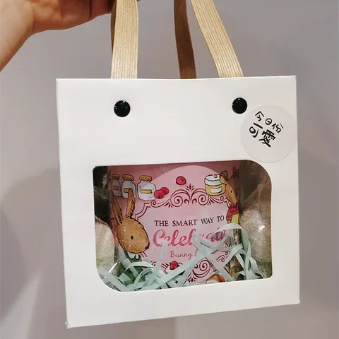 

New Gift Bag with Clear Window Portable Cake Packaing Bag with Handle Simplicity Birthday Gift Tote Bag Party Decor Accessories