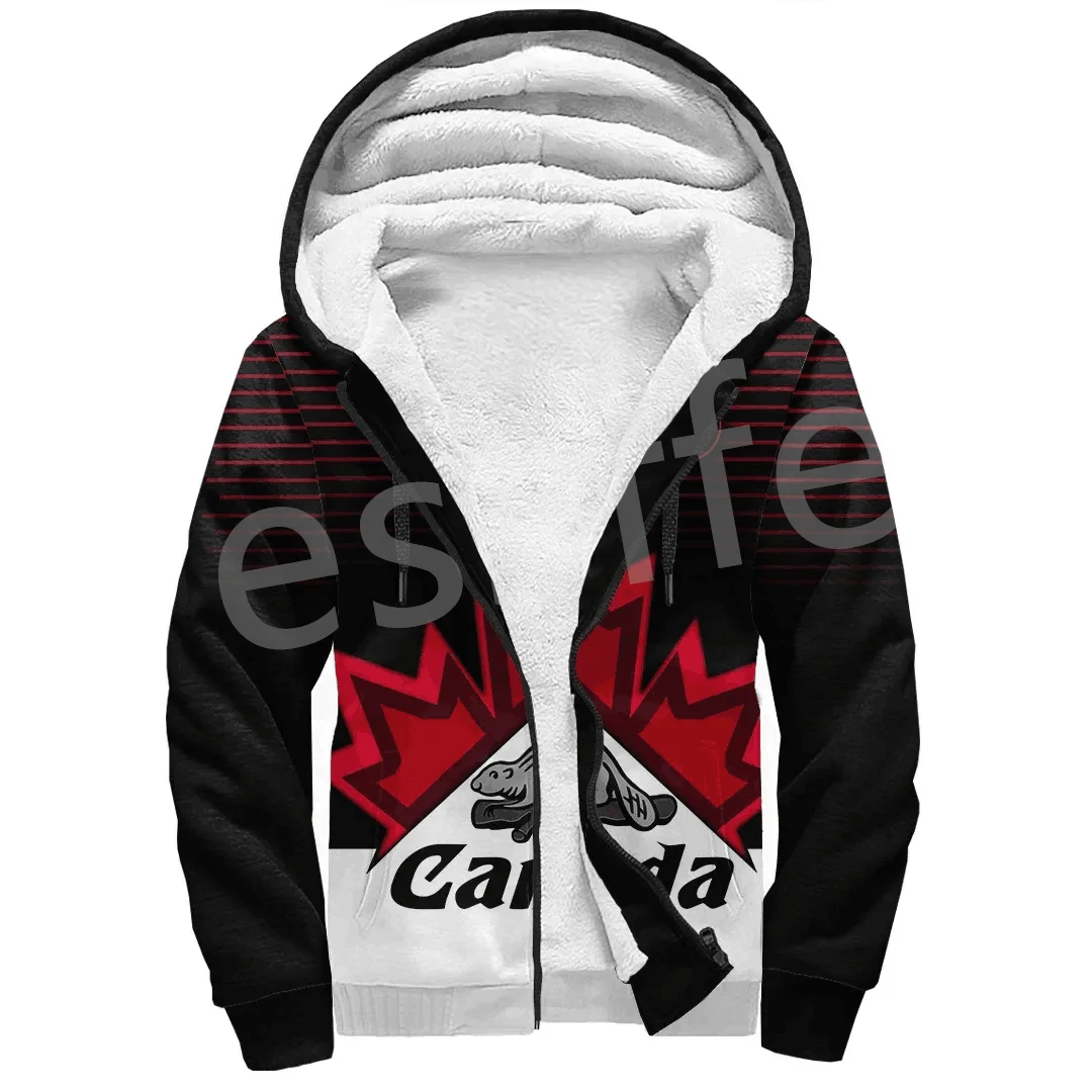 Tessffel Canada Maple Leaf Country Flag Camo Tattoo Colorful 3Dprint Men/Women Winter Overcoat Fleece Zip Hoodies Jacket A1