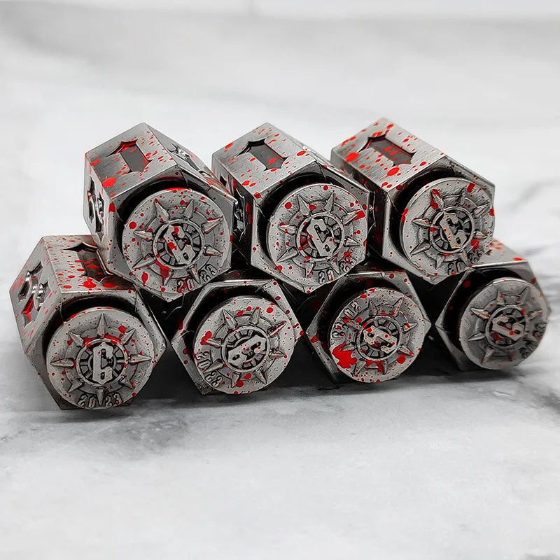 D6 Bullet Dice Zinc Alloy DND RPG Table Board Game Blood Stains Ancient Gold Red Copper Polyhedral Right Angle Number Dice Kit