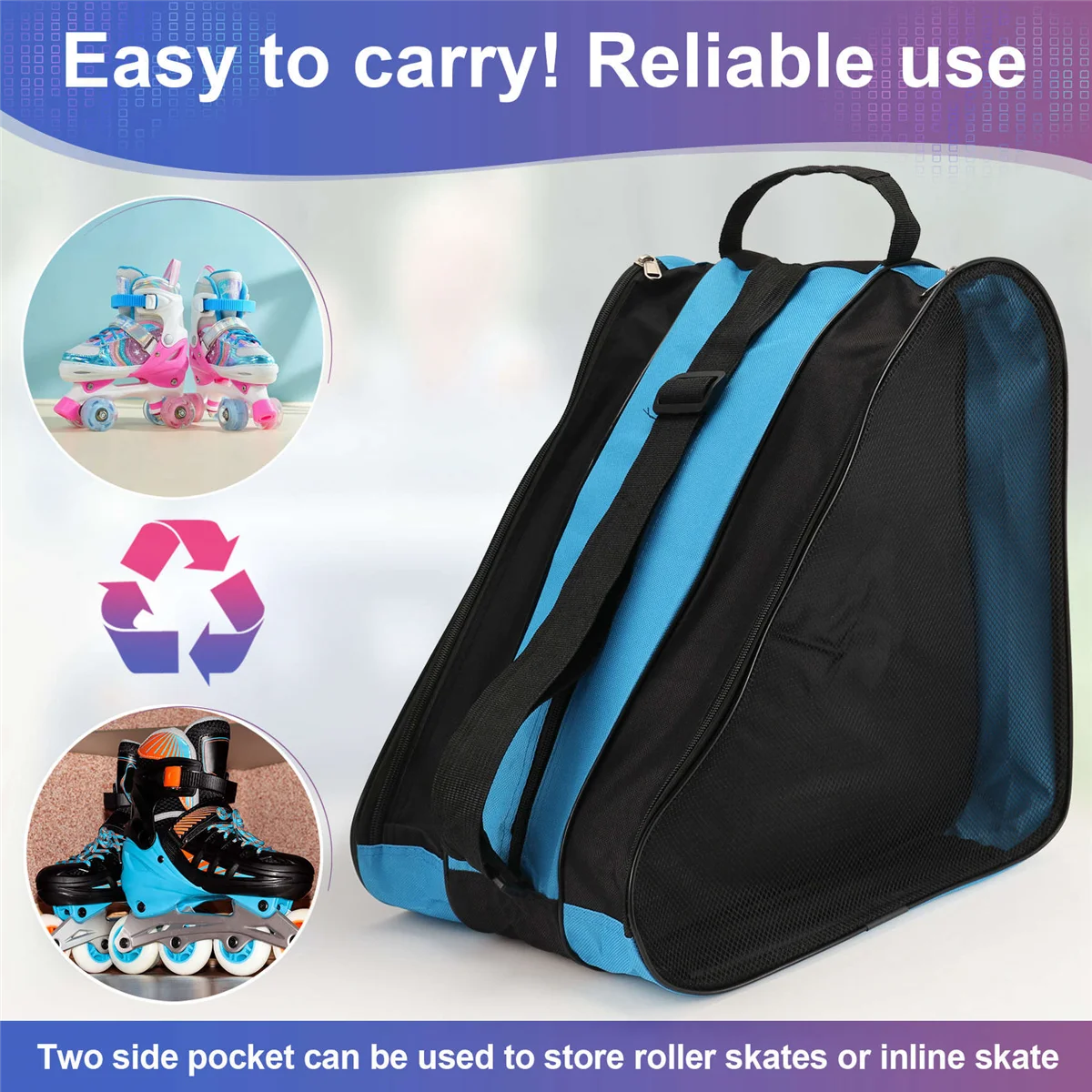 BAAU Roller Bag Roller Skates Backpack Skates Shoulder Bag Three Layer Double Net Can Be Carried