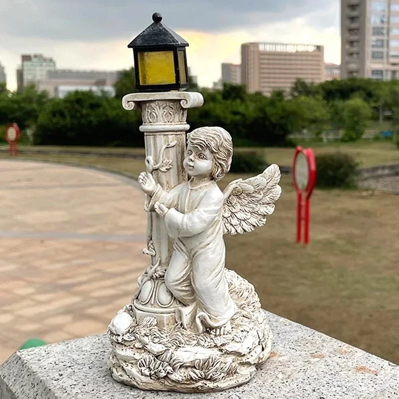 Solar Lamp European Roman Column Angel Sculpture Outdoor Garden Courtyard Home Decoration Resin Crafts Home Accessories