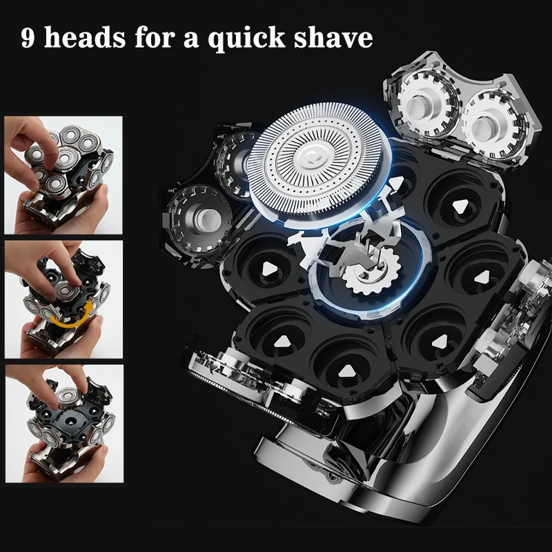 9D Shaver for Men Bald Floating Head Electric Shaver 6-in-1 with Nose/Body Trimmer Wet/Dry LED Display Upgrade Mens Grooming Kit 5