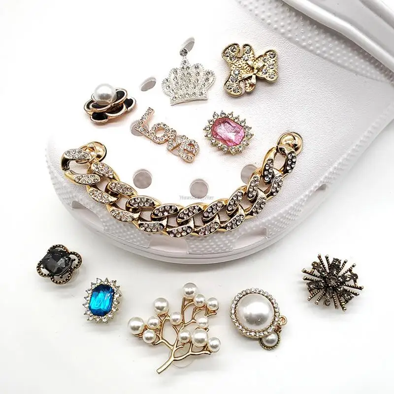 1PCS Fashion Shoes Designer Croc Charms Bling Rhinestone Girl Crystal  Diamond Gem Decoration Metal Pearl Accessorie Free Shippin