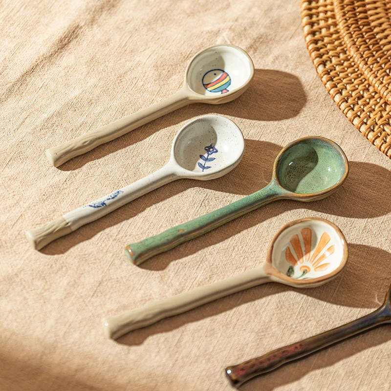 Tanio Japanese Ceramic Soup Spoon Long Handle For Ramen Noodle sklep