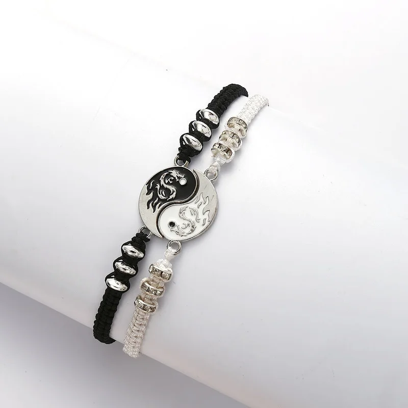 Fashion Jewelry Paired Pendants Necklace for Couples BFF Tai Chi Yin Yang Dragon Pattern Chain White Black Friendship Necklaces Bracelet Jewelry
