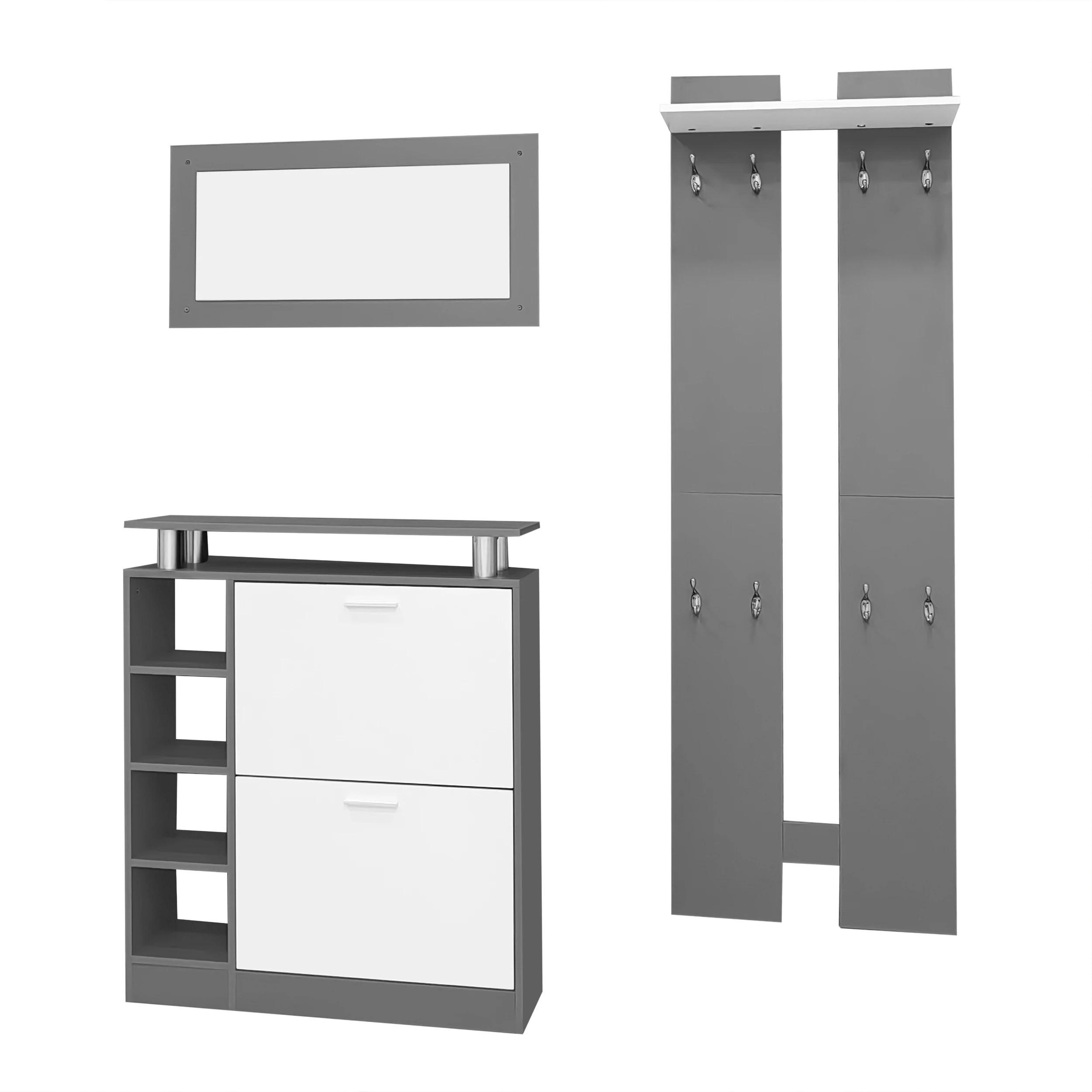 Wandgarderoben-Set 80 x 25 x 96,5 cm, inklusive Spiegel, 2 Wandpaneelen, einem Regal und einem Schuhschrank – Detail 23