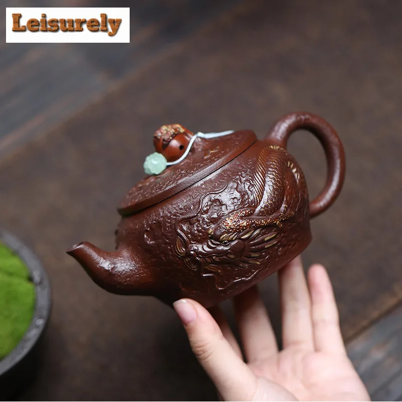 310ml Boutique Yixing Purple Clay Teapots Handmade Dragon Pot Raw Ore Purple Mud Kettle With Infuser Chinese Zisha Tea Set Craft