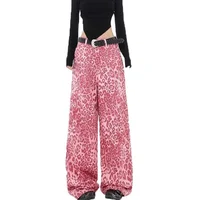 Hot Sale Female High Waist Pink Leopard Jeans Women Fashion Comfortable Long Pants Girls Korean Casual Denim Trousers
