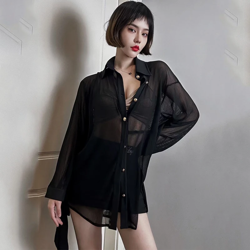 

2023 Sexy V-Neck Mesh Perspective Top Striped Shirt Latin Dance Dress For Women Chacha Rumba Tango Latin Practice Wear DN15940