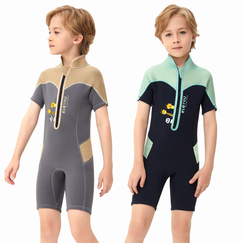 

2mm Neoprene Surfing Swimsuit for Kids Boys Shorty Wetsuit Girls Thick Swimwear for Swimming Diving Pool Beach Bathing Suit