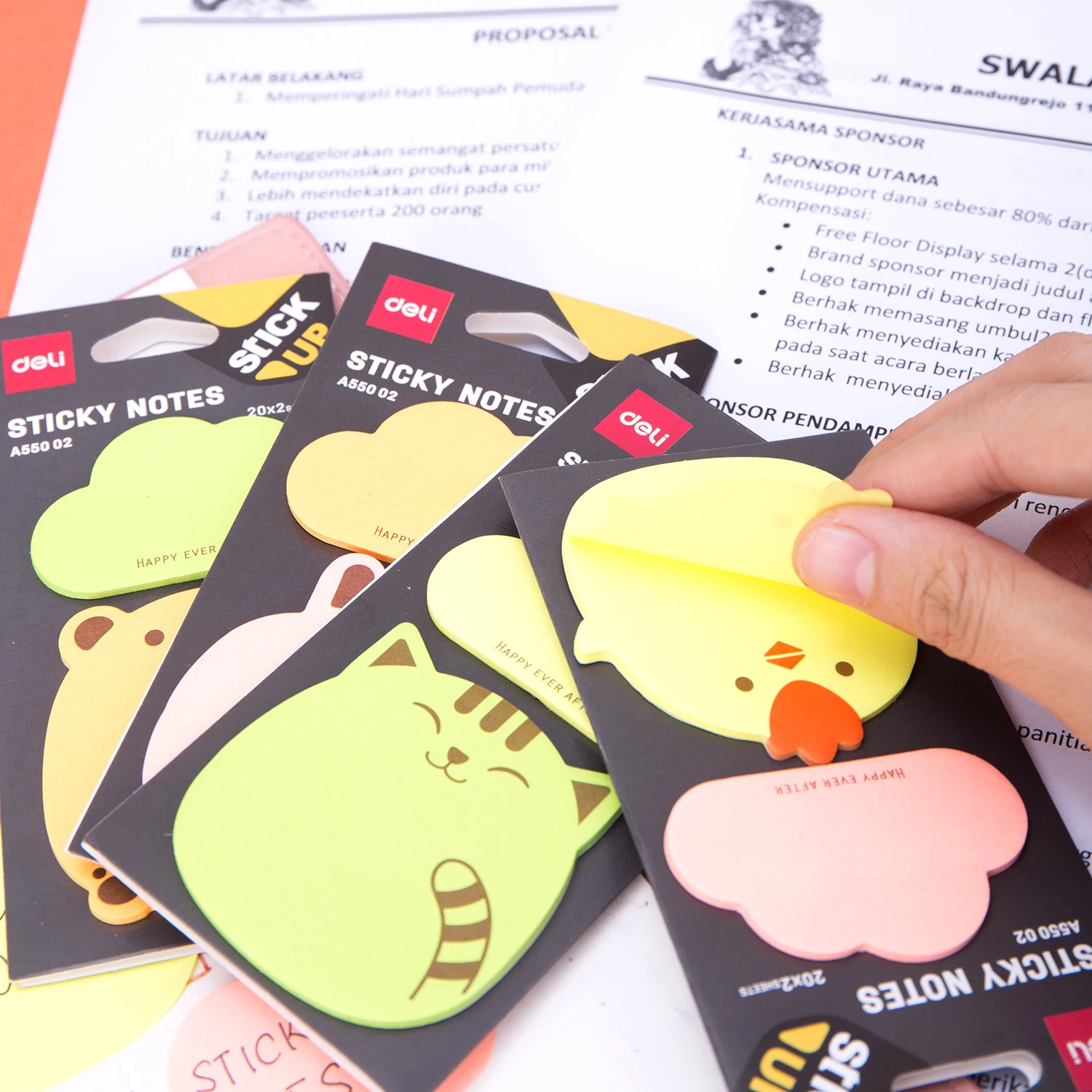 Deli Sticky Notes Cartoon Cute Colorful Animals  Memo Pad Creative Sticker School Stationery Gift Bookmark  Random Delivery 5