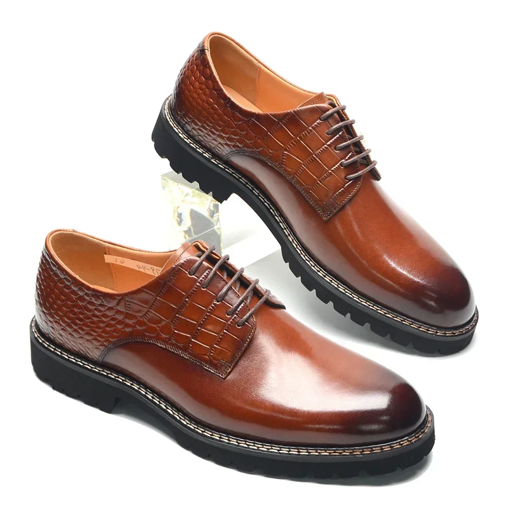 Leather Casual Shoe Man Sneakers Light Sole Crocodile Print Business Social Gentleman Derby Shoes