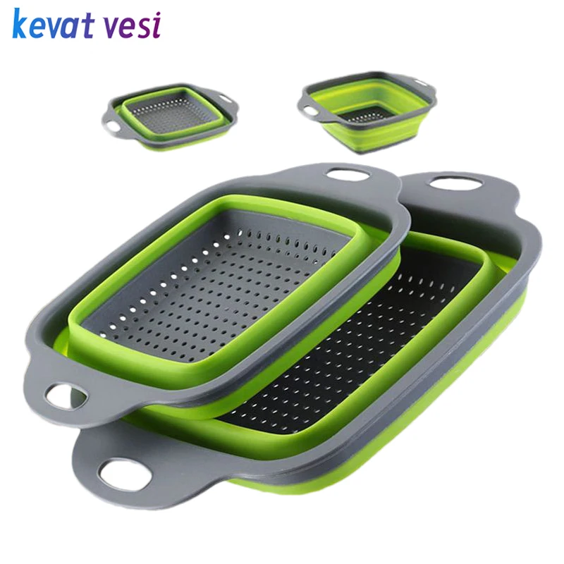 

Silicone Folding Drain Basket Colander Creative Collapsible Drainer Fruit Vegetable Washing Basket Kitchen Storage Tool