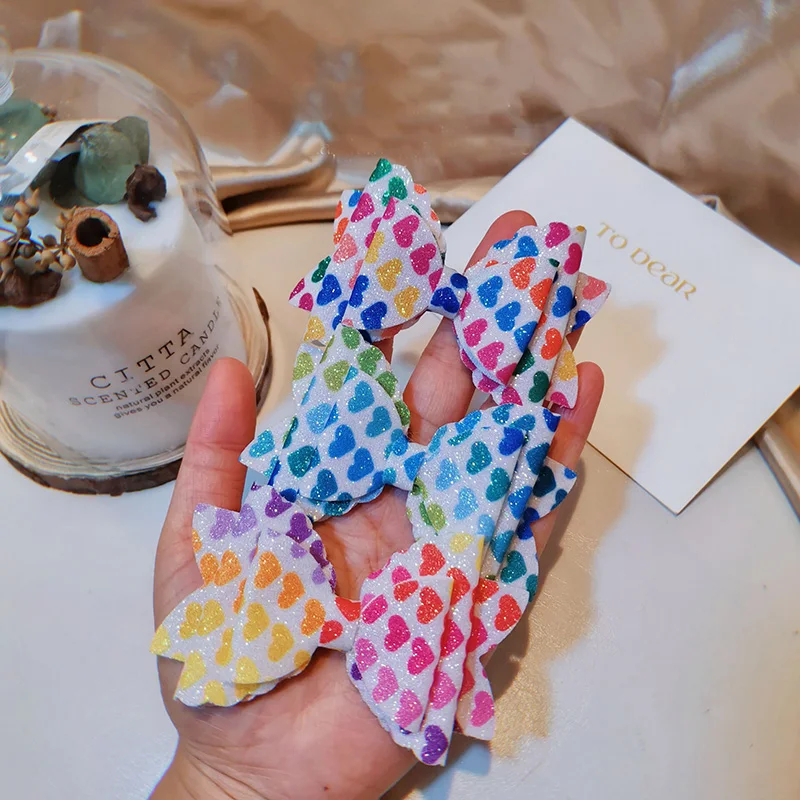 

12pcs/lot Shining Glitter Heart Hair Bows Clips for Girls Handmade Mermaid Bowknot Hairpin Barettes Princess Hair Accessories