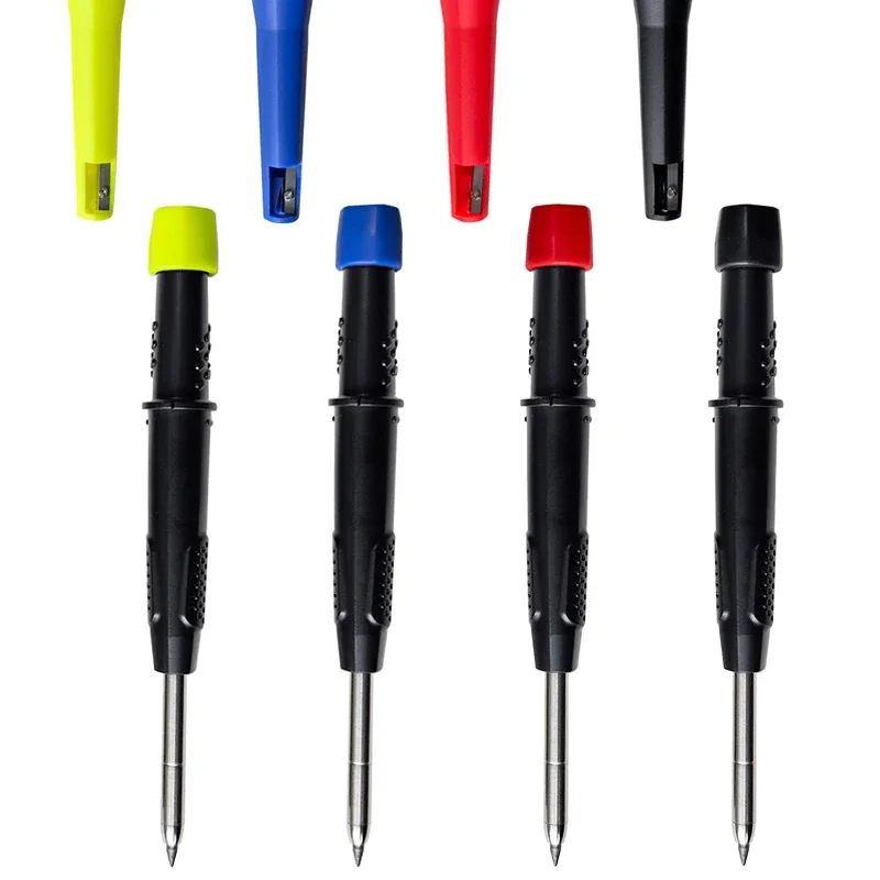 Mechanical Pencil 32mm Long Headed Deep Hole Marking Pen Set with Woodworking Mechanical Pencil Can Be Repeatedly Filled Non Dry Ink Waterproof