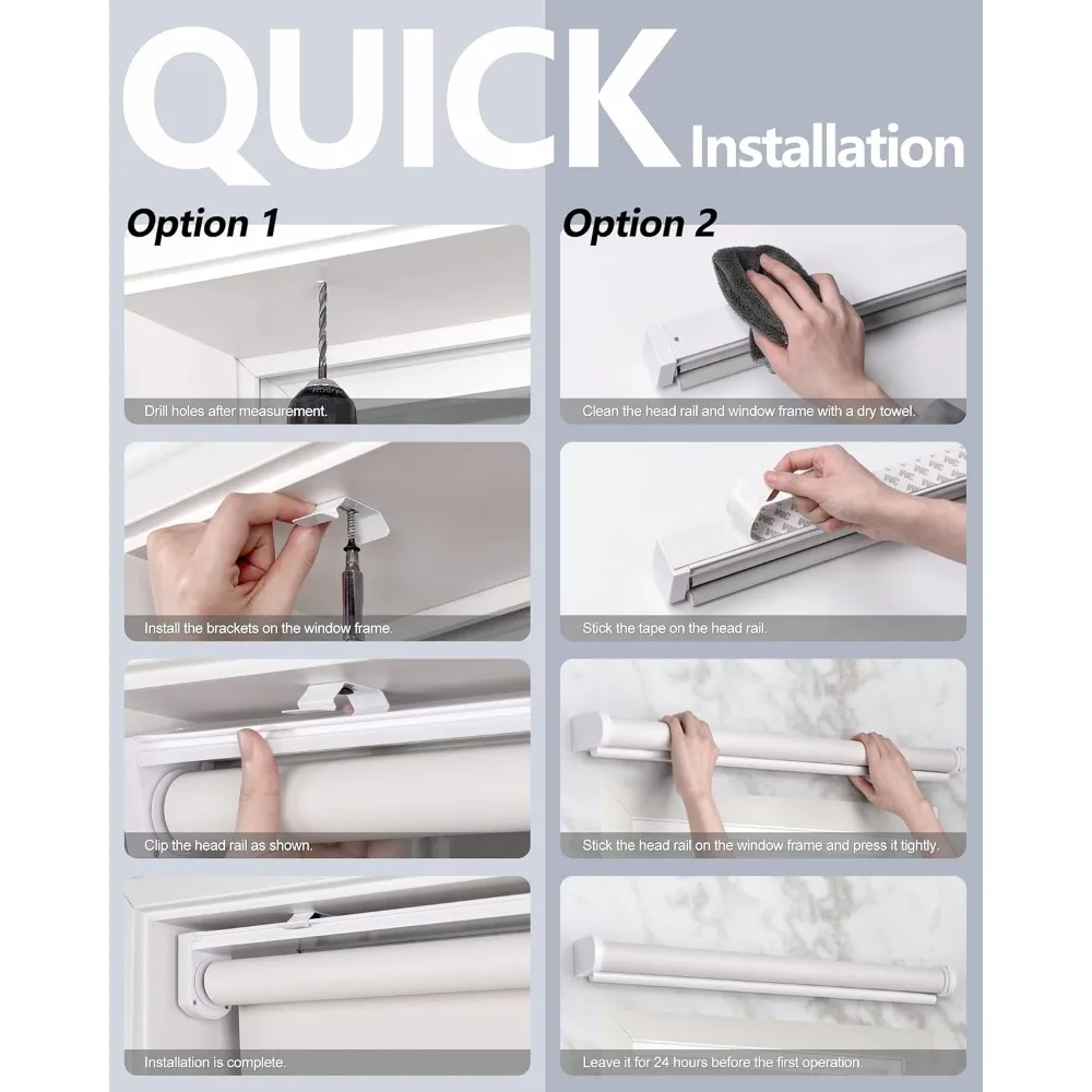 No Tools No Drill Cordless Roller Shades,100% Blackout Roller Blinds for Windows,Thermal Insulated UV Protection Waterproof Roll 5
