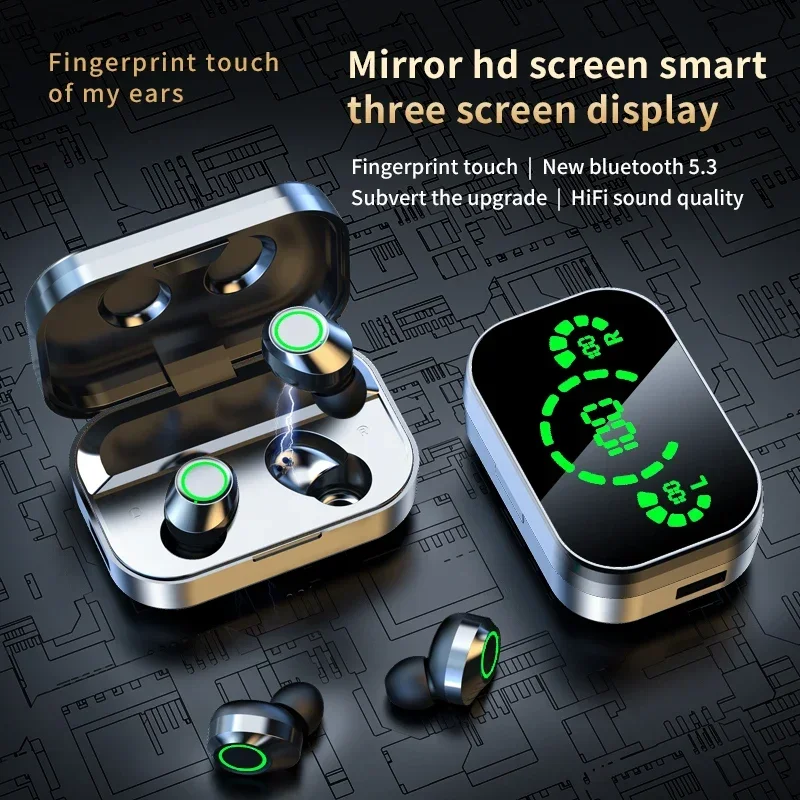 Long Battery Life Earphones Bluetooth Wireless Headphones YD03 Mirror Storage Box Handfree Blutooth Handsfree Earphone Phone 5