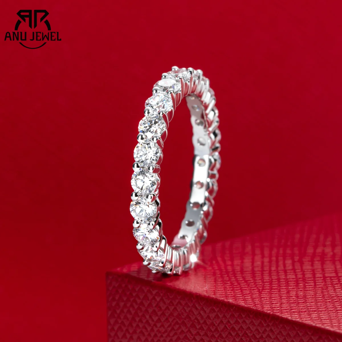 AnuJewel 14K White Gold 3MM D Color and VVS Clarity Lab Grown Diamond Eternity Wedding Band with IGI Certificate for Women Gifts 1