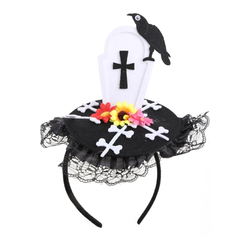 

Cartoon Attractive Headband Crow for Cross Tombstone Skeleton Hair Hoop Halloween Headdress for Carnival Cosplay