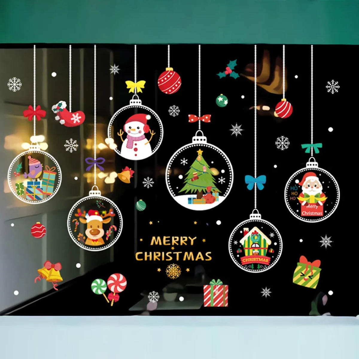 1pc-Merry Christmas Window Sticker Santa Snowman Elk Snowflake Static Glass Decals Wall Sticker Wallpaper New Year Party Glass