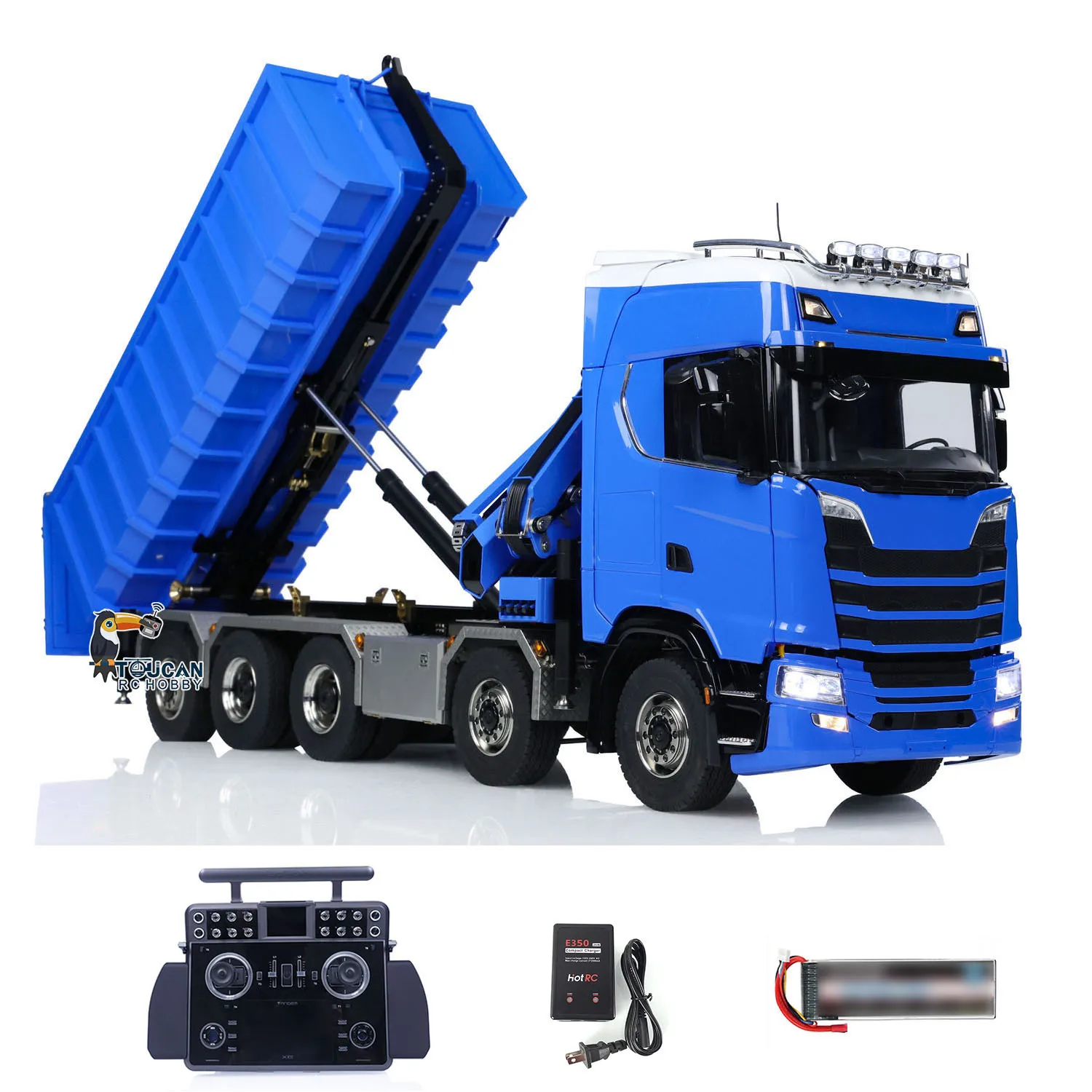 Toy 1:14 10x10 770S Metal Chassis Hydraulic Crane RC Dumper RTR Full Dump Truck Car Light Sound XELite Finished Vehicle for Boys 2
