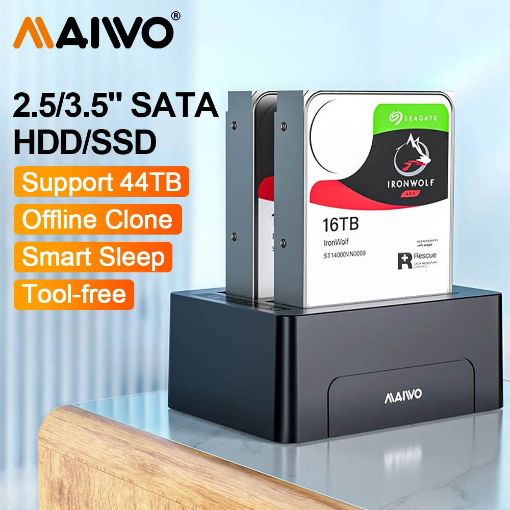 Maiwo-dual Bay Dock Disco Rígido Externo Clone Suporte Offline Função de Suspensão Automática Usb 3.0 para Sata Hdd Ssd 2.5 3.5