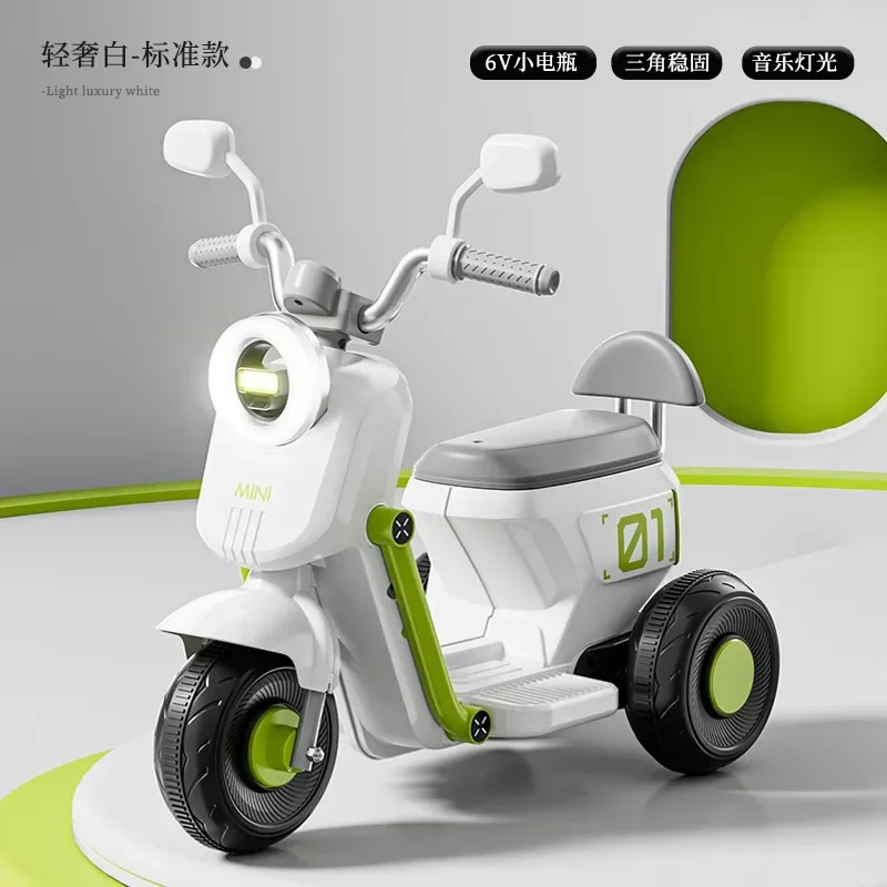 Children Small Electric Motorcycle 2/3/5/6 Three-wheeled with Bucket Boys and Girls Seat Light Music