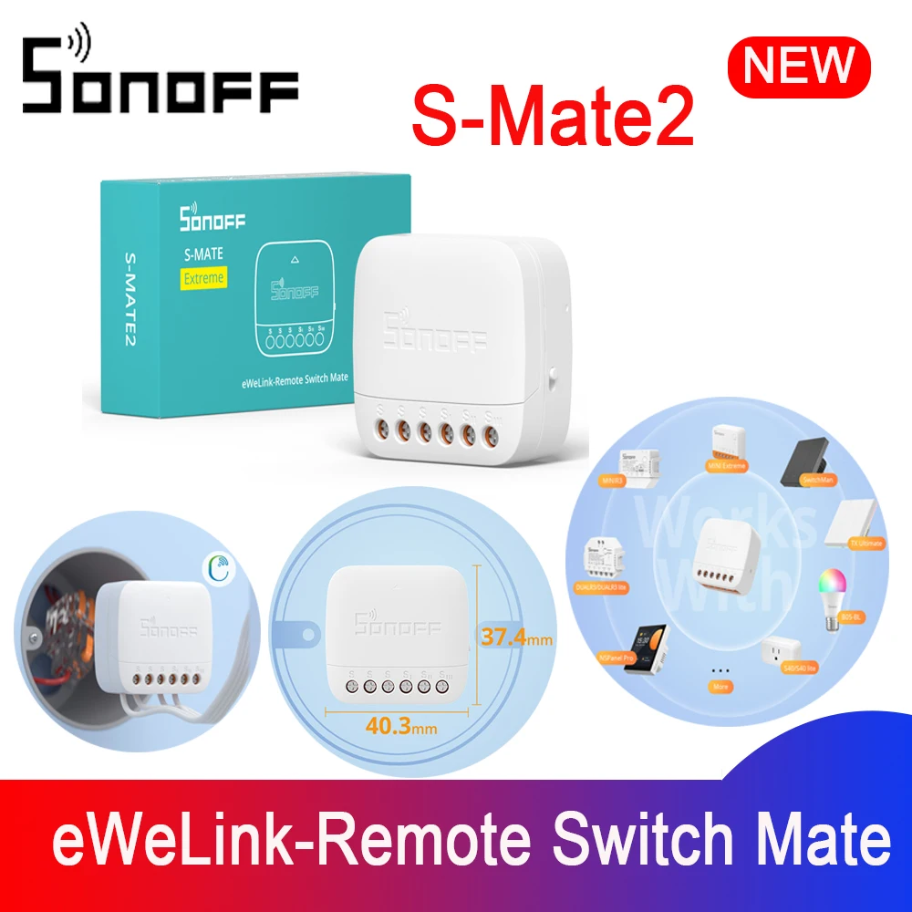 

SONOFF S-mate2 Extreme Switch Mate механический переключатель с местным управлением, поддержка мини-размера, двусторонний пульт дистанционного управления eWeLink через MINIR4