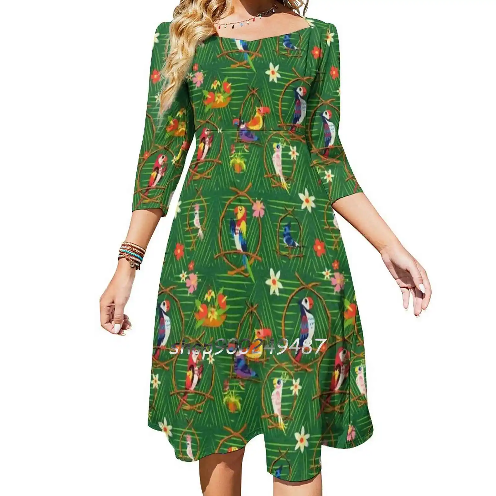 Enchanted Tiki Room Square Neck Dress Cute Loose Print Dresses Elegant  Beach Party Dress Mine Train Jewels Rainbow Snow White - AliExpress  200000345