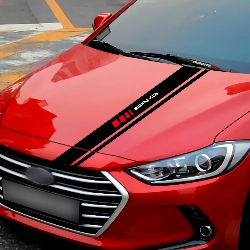 자동차 후드 커버 비닐 스트라이프 배지 후드 보넷 스티커, 메르세데스 벤츠 Amg C180 C200 W108 W124 W126 W140 W168 W169 W176, 1 개