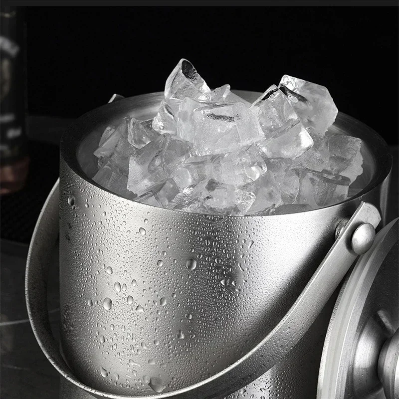 1.6L/2L/3L Stainless Steel Ice Bucket Portable Insulated Ice Bucket with Lid Bar Party Whiskey Beverage Beer Tub Tools Container