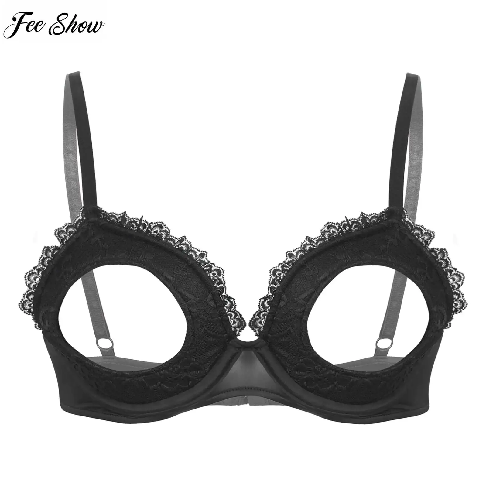 

Womens Cutout Open Cups Underwired Bra Tops Adjustable Straps Hollow Out Lace Brassiere Underwear Nightwear