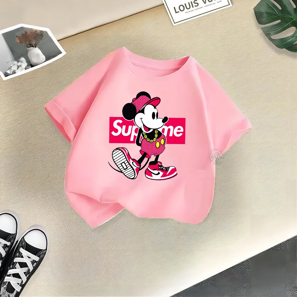 Cute Disney Summer Kids Cotton T-shirt Cute Playful Minnie Cartoon Boy Girl T-shirt Street fashion casual children's clothing 5