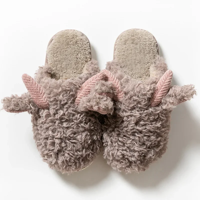 New Fashion Winter Cotton Home Slippers for Women Plush Warm Cozy Furry Shoes Couple Indoor Footwear Cute Fluffy Slippers
