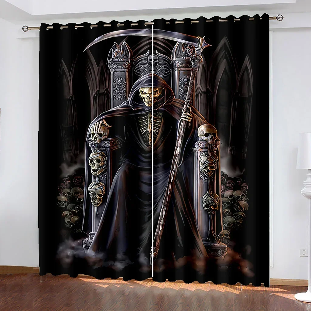 

Funny Scary Throne Skeleton Halloween 2 Pieces Free Shipping Thin Children's Curtains for Window Drape Living Room Bedroom Decor