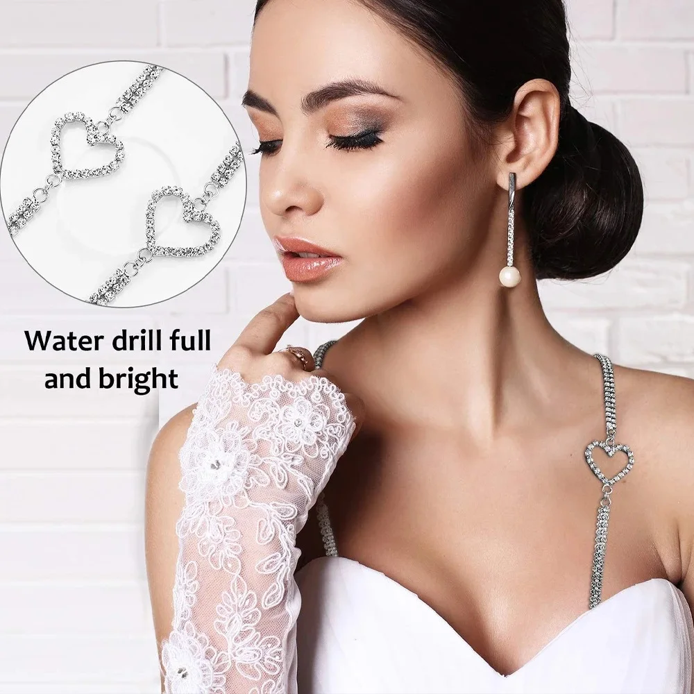 

Rhinestone Heart Clothing Shoulder Strap Chain Women Adjustable Evening Dress Crystal Shoulder Chains Body Jewelry Accessories