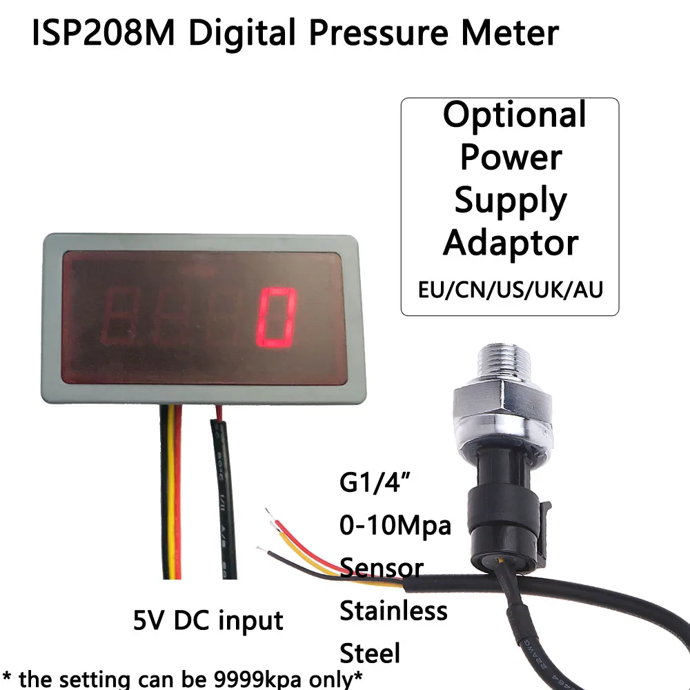 

10000Kpa ISP208M Digital Pressure Meter With PressureSensor 0-10Mpa G1/4" Stainless Steel 304 Inox iSentrol Technology