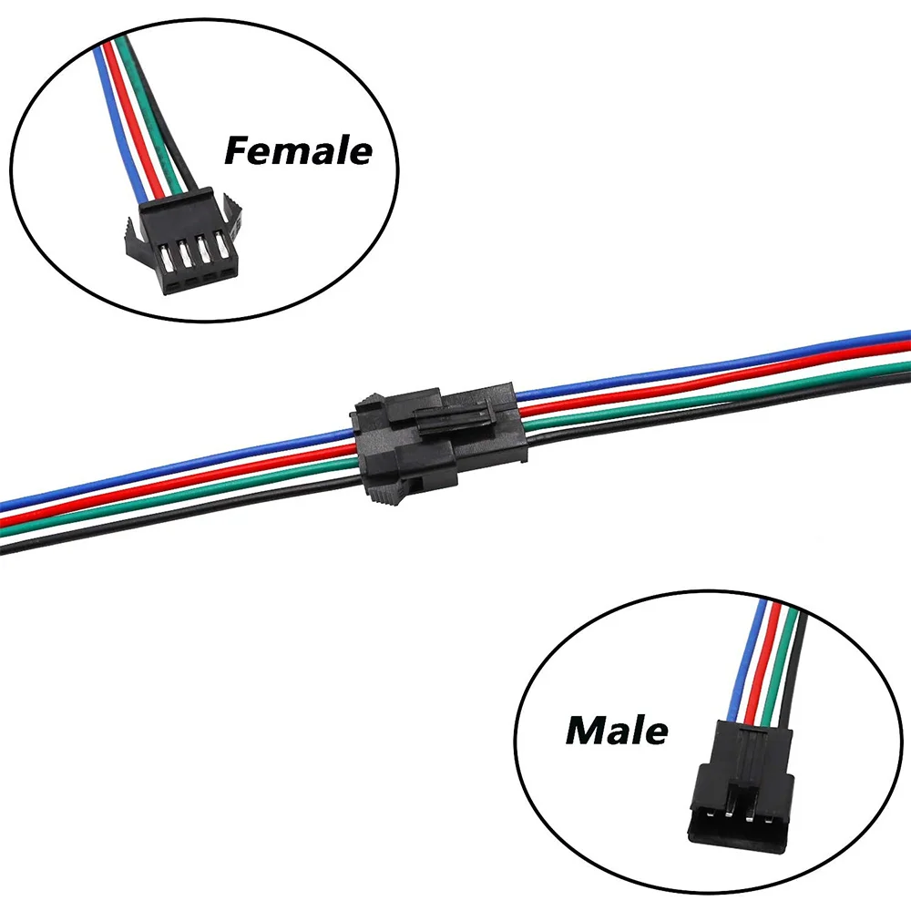 SM-4P LED 와이어 커넥터 어댑터 전기 케이블, 20 쌍 22 AWG JST SM 플러그, 4 핀 수-암, 150mm