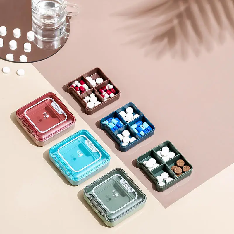 Mini Pill Subpackage Storage Cases Sealed And Moisture-proof 4-grid Medicine Box Travel Portable Square Medicine Boxes