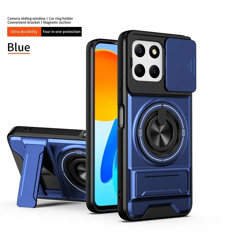 Armor Stand Holder with Slide Lens and Magnetic Ring Cover - Durable Protective Case
