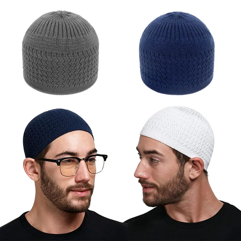 Winter Knitted Muslim Men Prayer Hats Warm Male Beanies Cap Islamic Ramadan Jewish Kippah Homme Hat Unisex Wrap Head Cap muslim headwear prayer hats