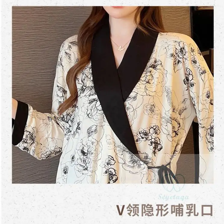 Cotton Pajama Set Maternity Nightgown Set Print Modal Maternity Nursing Sleepwear Sets Across V neck Feeding Pajamas for Pregnant Women Pregnancy Home Hospital Night Wear