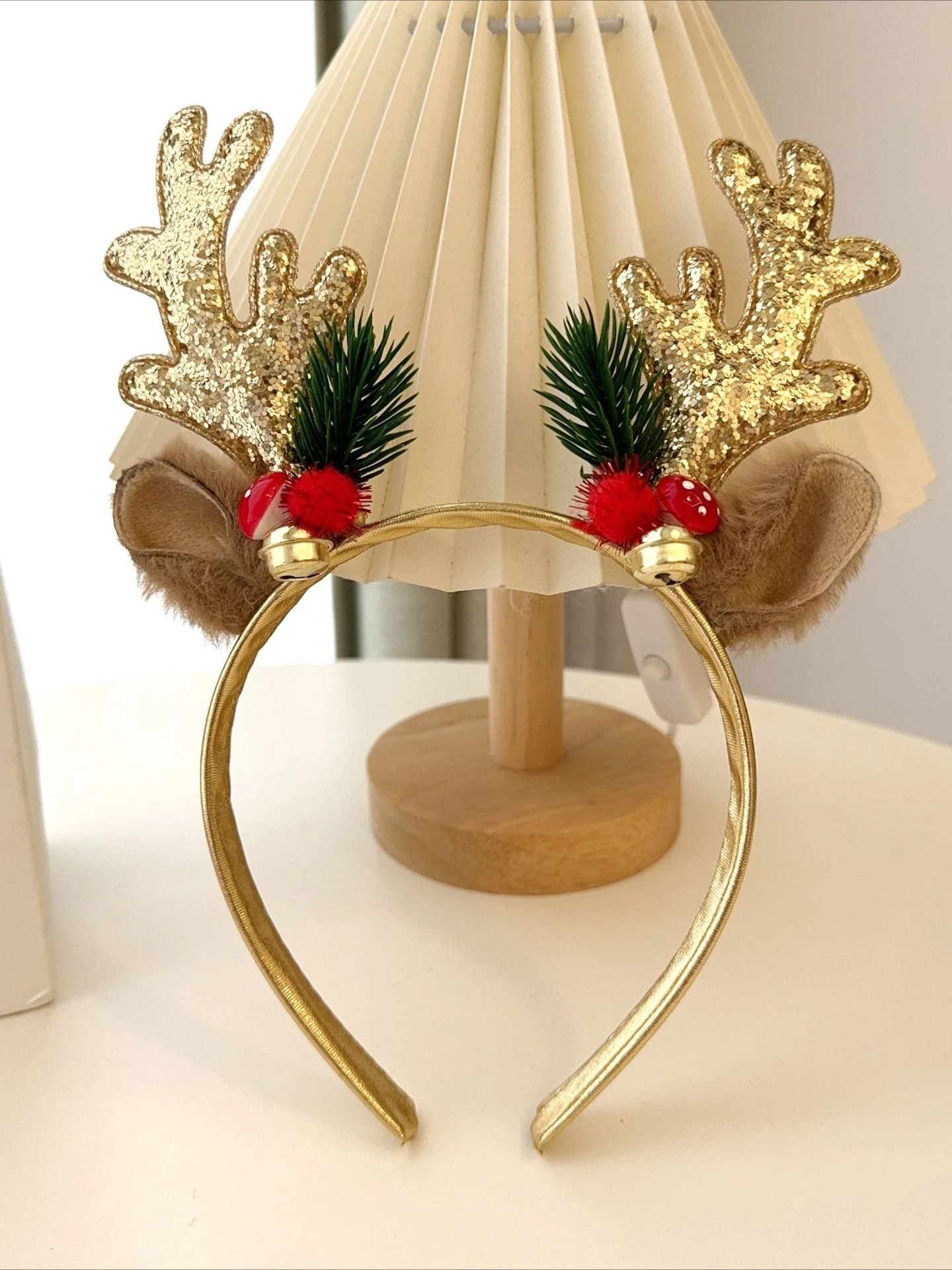 Gold Sequin Mushroom Christmas Headband Big Deer Horn Bell Sequin Festive Headwear 1pc for Women Forest Style Hair Accessories hair headband hair accessories