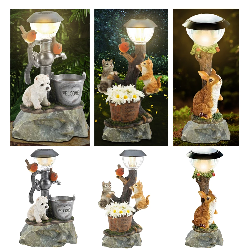 Solar LED Animals Figurine Resin Light Decorative Figurine With Light Outdoor Garden Lawn Holiday Gifts Home Decor For Courtyard