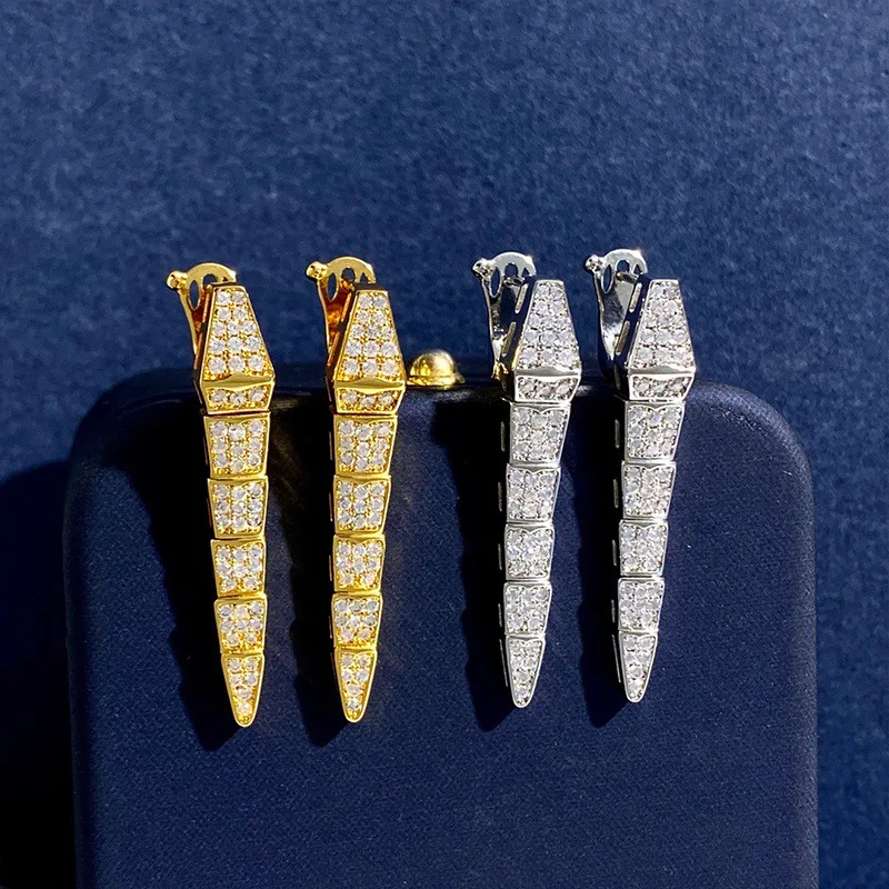

Trend personality sparkle Zircon long snake stud earrings accessories women
