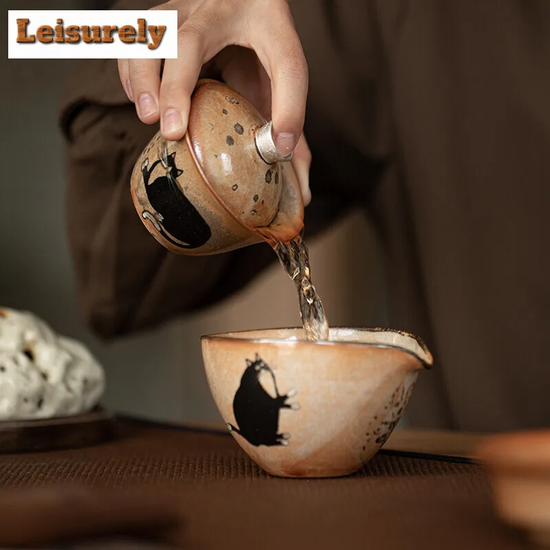 100ml Japanese Kiln Change Zhiye Cat Gaiwan Handmade Silver Wood-fired Porcelain Tea Tureen Tea Maker Cover Bowl Cha Decoration