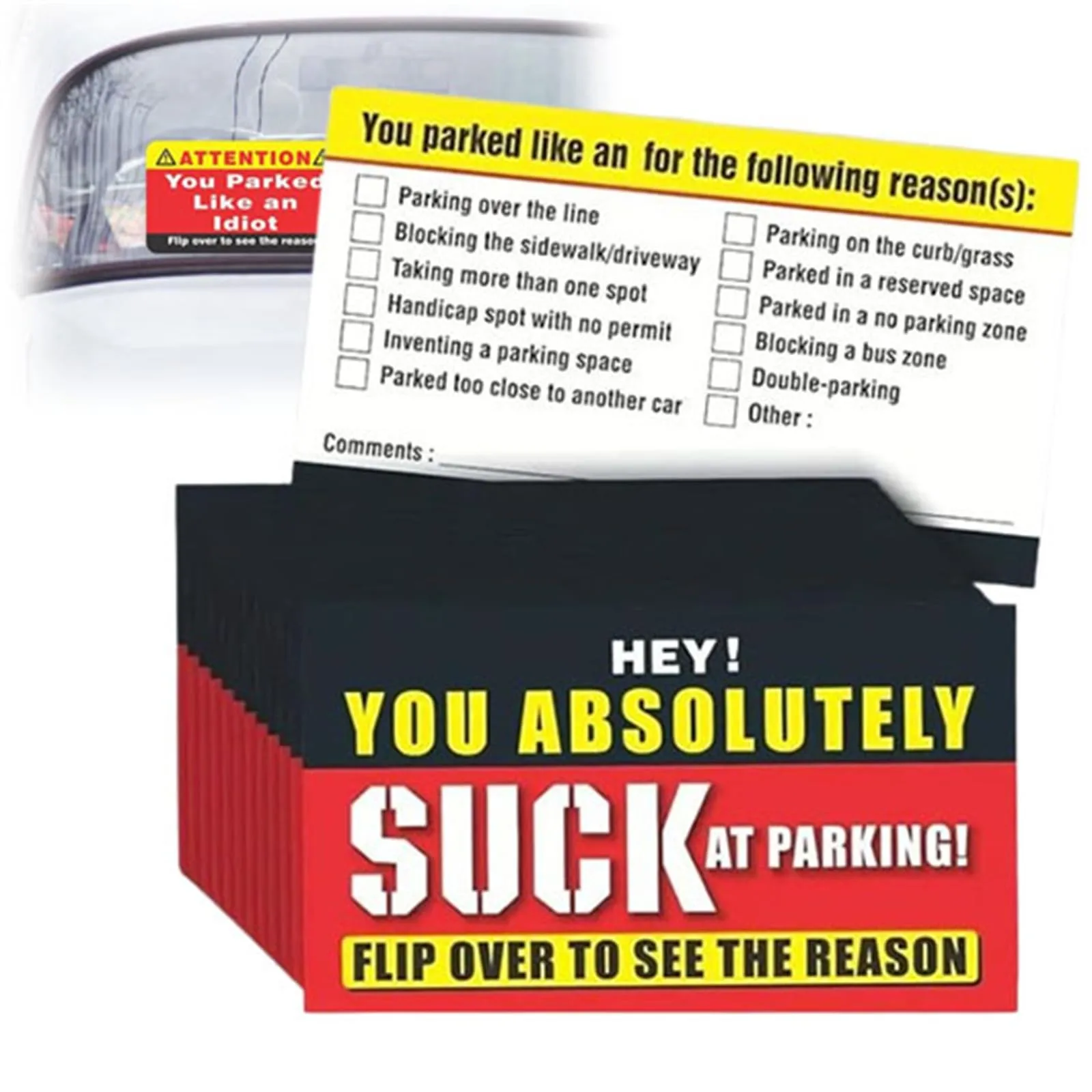 Bad Parking Cards You Absolutely Suck At Parking Cards Bad Cards Violation Tickets Funny Hilarious Prank 50Pcs prank toys card game