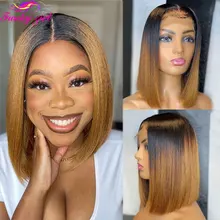 

1B 30 Ombre Straight Lace Front Wig Colored Human Hair Bob Wigs For Wome Brazilian Brown Color Short Cut Bob Lace Closure Wigs