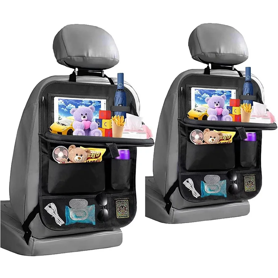 Car Seat Back Organizer Multi-Pocket Storage with Fold-Out Table,Tissue Dispenser&Cup Holder,Durable Oxford Fabric for Travel